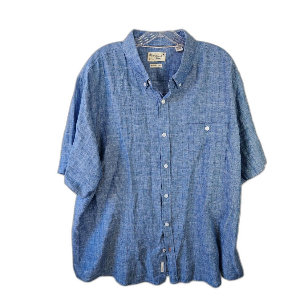 Vintage WEATHERPROOF Linen Blend Short Sleeve Button Down Shirt XXL